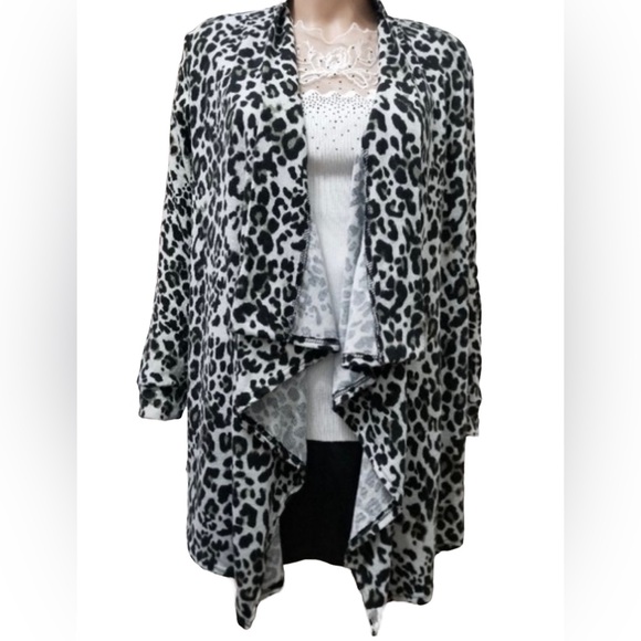 French Laundry Cardigan Open Front Waterfall Cascade Style Animal Print X-Large - Picture 5 of 13